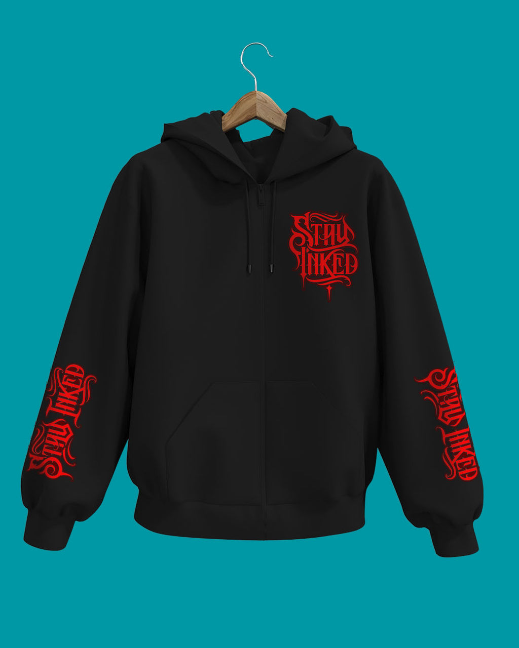 Zip Hood Stay Inked Red Letters