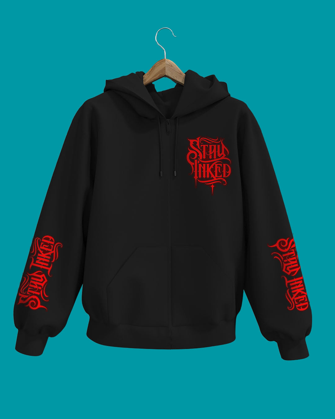 Zip Hood Stay Inked Red Letters