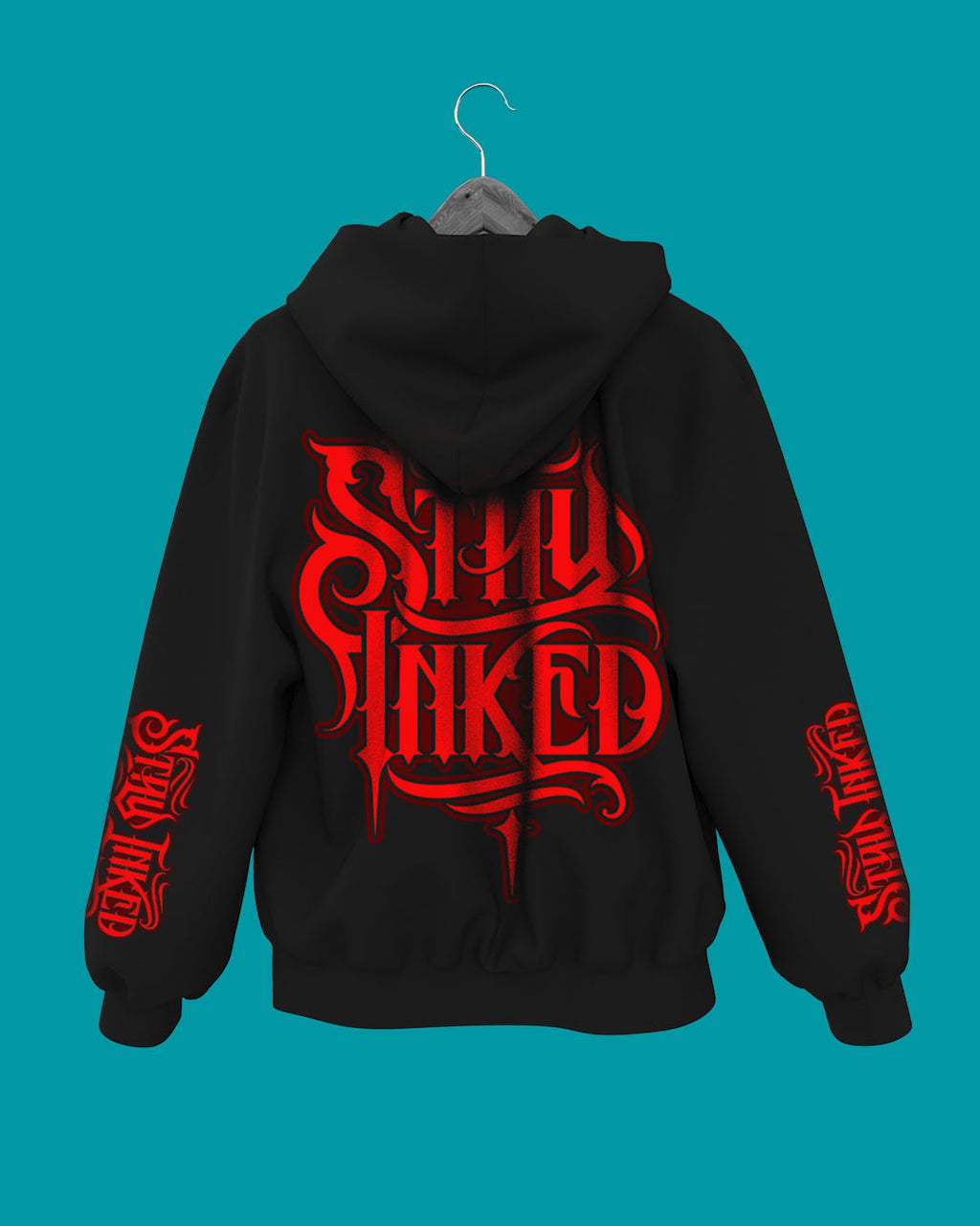 Zip Hood Stay Inked Red Letters